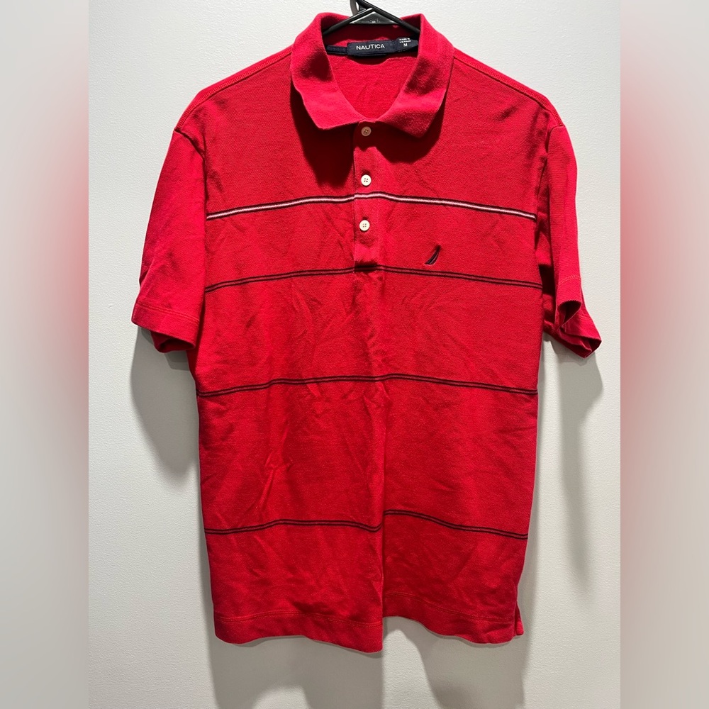 Nautica‎ Red White Striped Polo Shirt Men's Medium